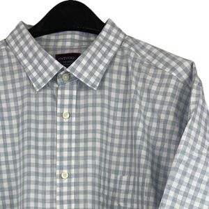 UNTUCKit Gingham Check Button Up Shirt Mens 3XL Cotton Blue White Short Sleeve